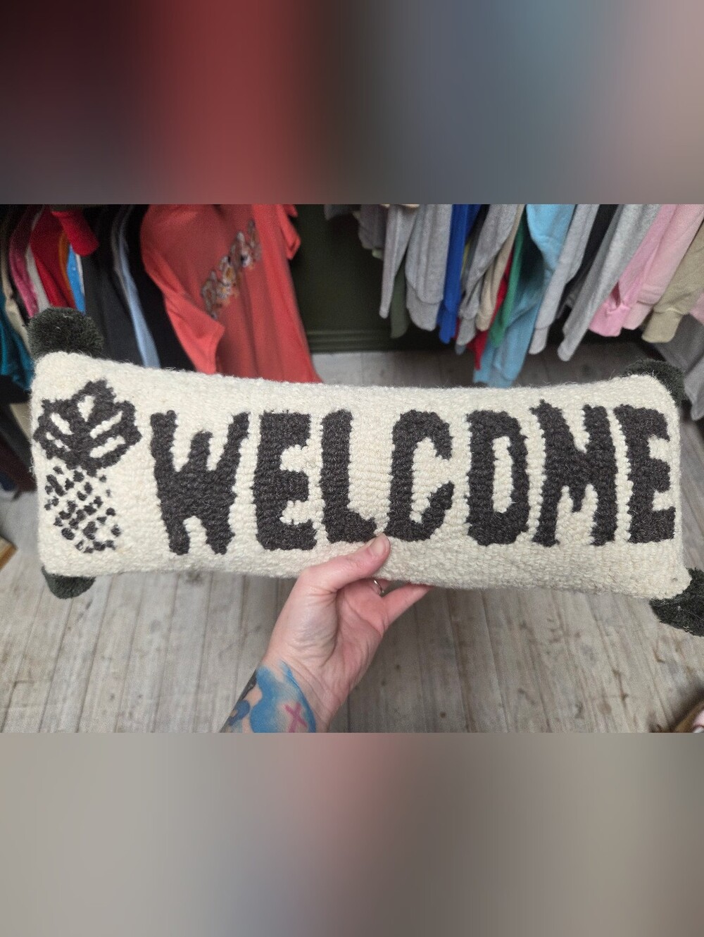Simply Southern Cream and Black 'WELCOME' Hooked Door Mat Accent